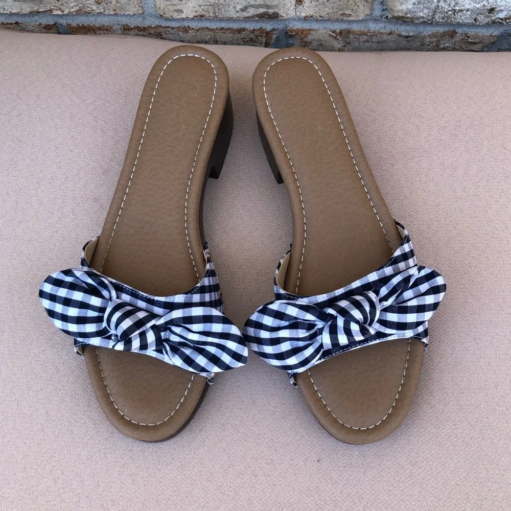 Comfort est 1946 Gingham Blue White Bow Versatile Slide Mule Clog Sandal 10